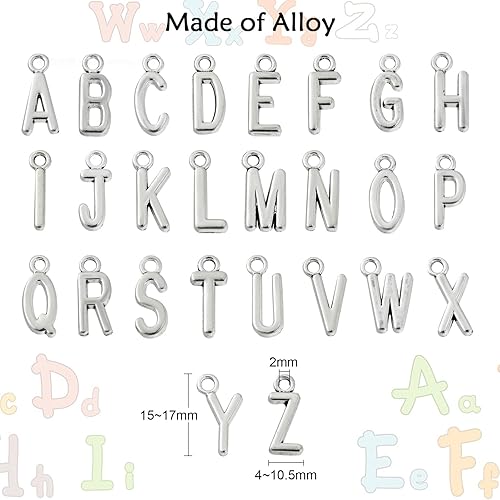 Miniatura 2 de KitBeads 130pcs A-Z Alphabet Charms Antique Silver Letter Charms Tibetan Intitial Capital Letter Charms for Jewelry Making Bulk Alfabeto-130pcs-26