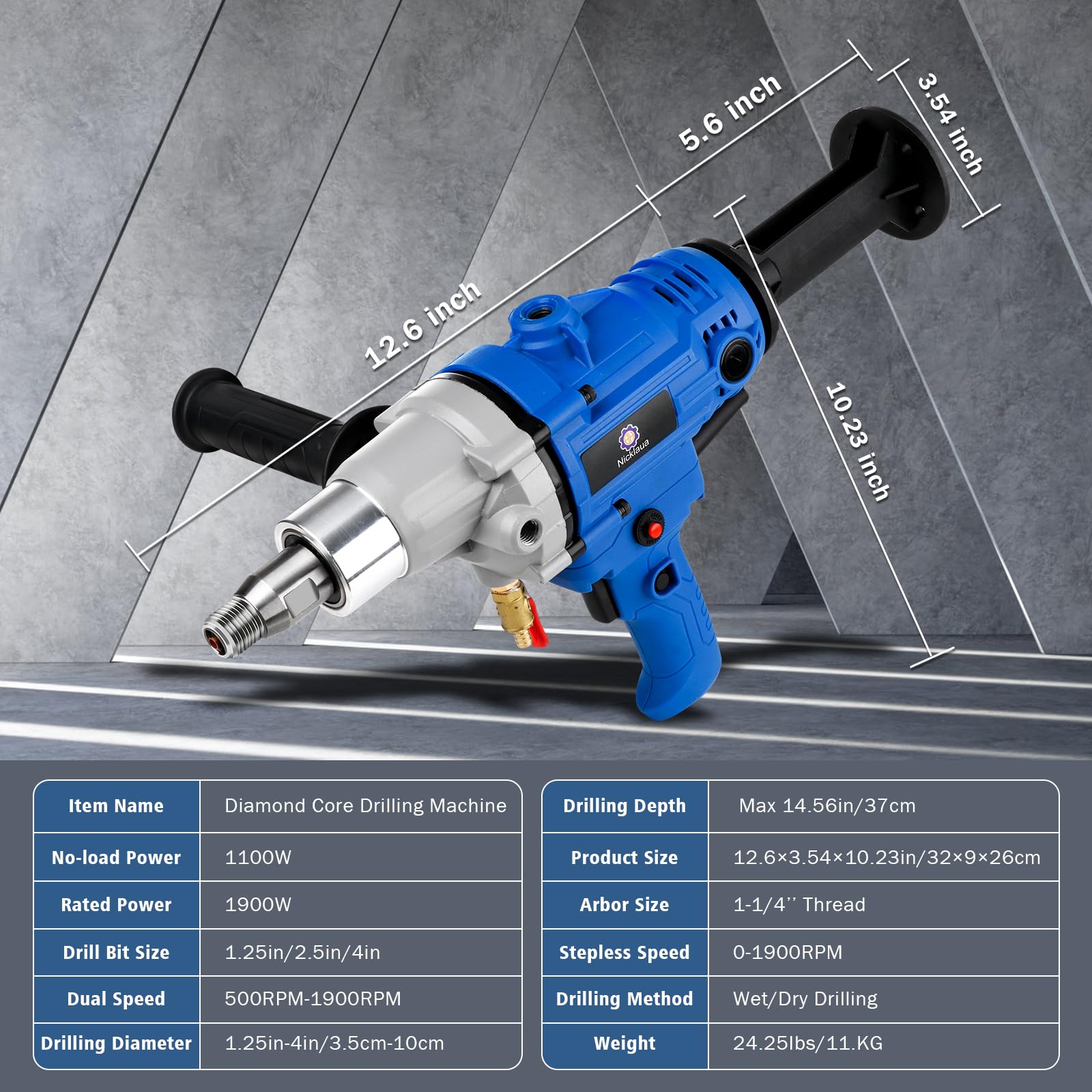 2200W Diamond Core Drill Concrete Drilling Machine Wet/Dry 180mm With Stand New 543615