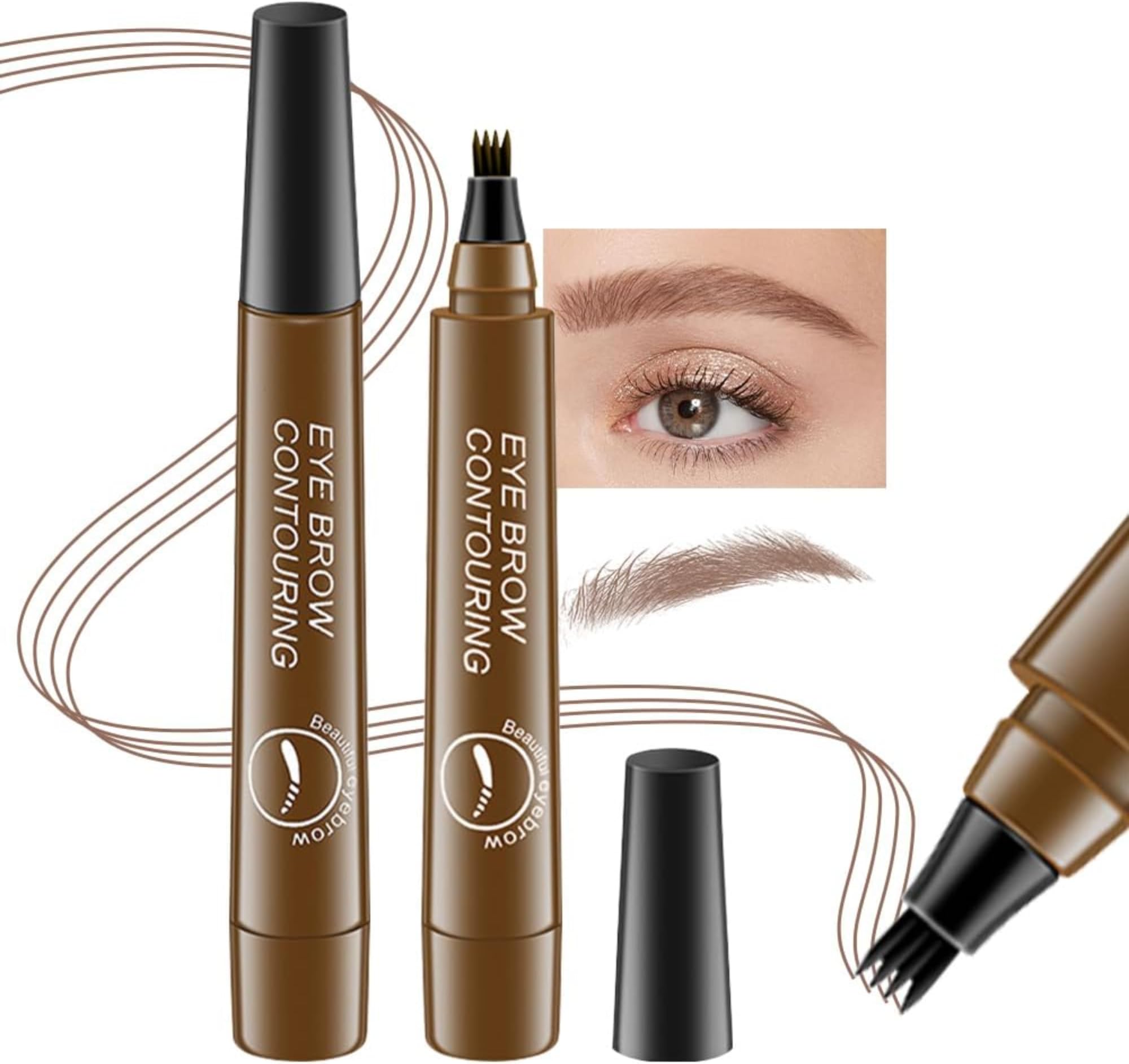 Liquid Eyebrow Microblading Pen - Waterproof, Long-Lasting Tattoo Color Makeup With 4 Point Micro Brow Pencil - Lift and Snatch Tint for Natural Light Brown Eyebrows