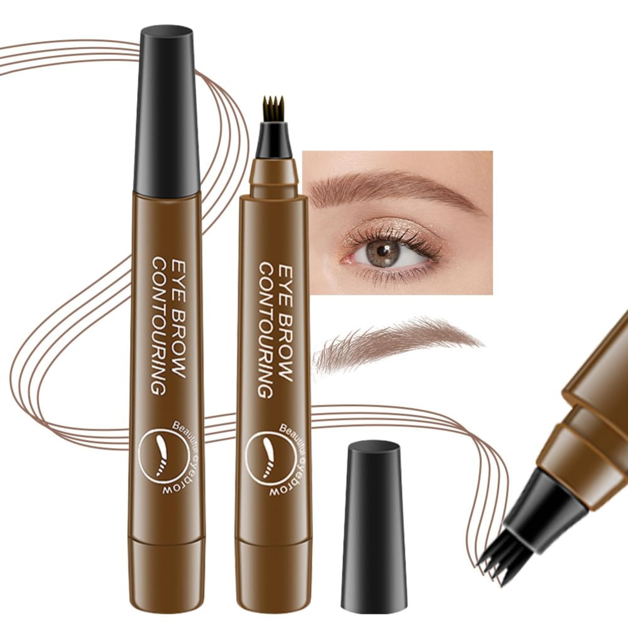 Liquid Eyebrow Microblading Pen - Waterproof, Long-Lasting Tattoo Color Makeup With 4 Point Micro Brow Pencil - Lift and Snatch Tint for Natural Light Brown Eyebrows