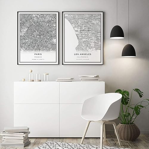 Miniatura 4 de Squareious Póster de mapa de París, arte moderno de pared en blanco y negro, decoración escandinava para el hogar, impresiones de la ciudad de
