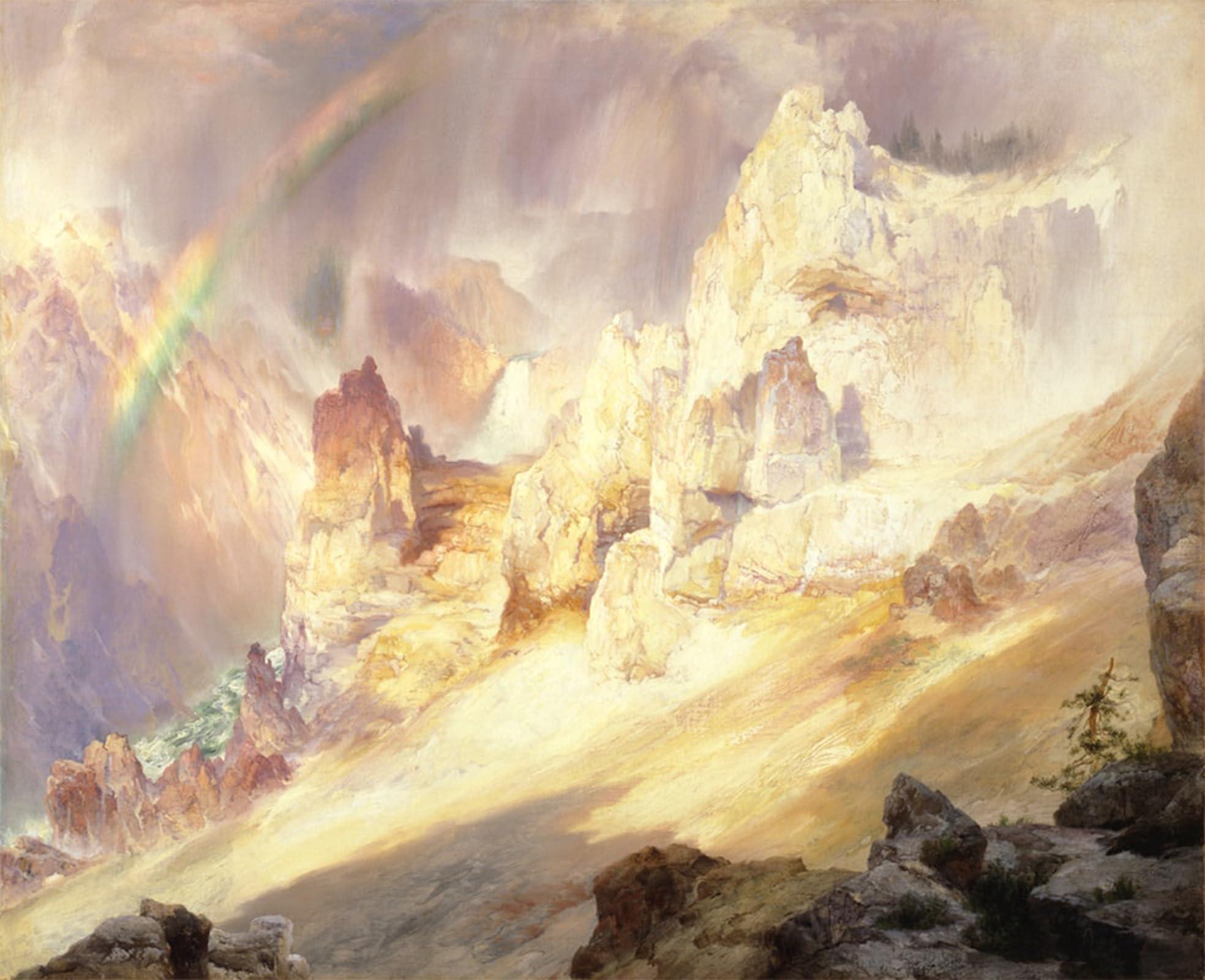 SERENDIPITP Vintage Wall Art Canvas Nordic Poster Canvas Print Picture Rainbow Over the Grand Canyon of the Yellowstone by Thomas Moran Wall Art Poster for Home Decor 60x90cm