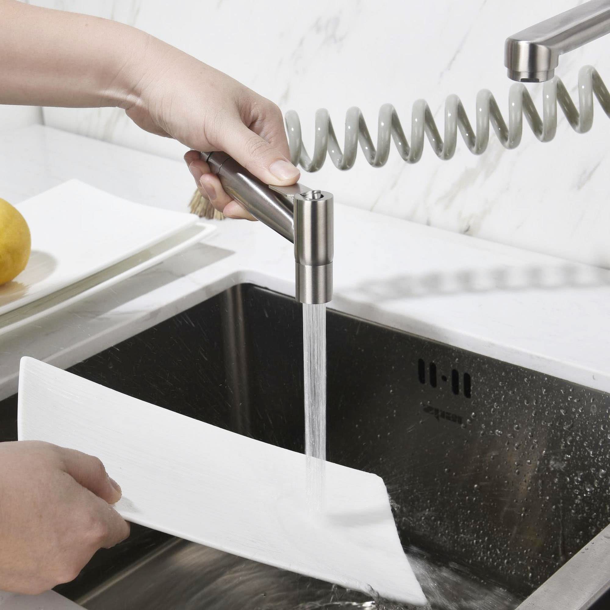 HomeLava Wandarmatur für Küche Wasserhahn Küche Wandmontage mit Spritzpistole und 2 Wasserstrahlarten 360° Drehbar Auslauf kurz 18cm Edelstahl Küchenarmatur Spültischarmatur Armatur