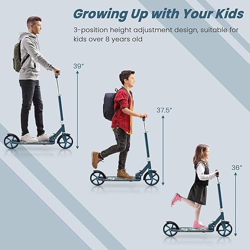 Miniatura 6 de HONEY JOY Patinete plegable y ligero de 220 libras para exteriores con 3 ruedas grandes de 7 pulgadas, marco de aluminio, soporte de plataforma