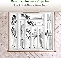 Vista 7 de Pipishell - Organizador de cajones extensible de bambú para utensilios de cocina, bandeja de cubiertos ajustable, organizador de divisores de madera