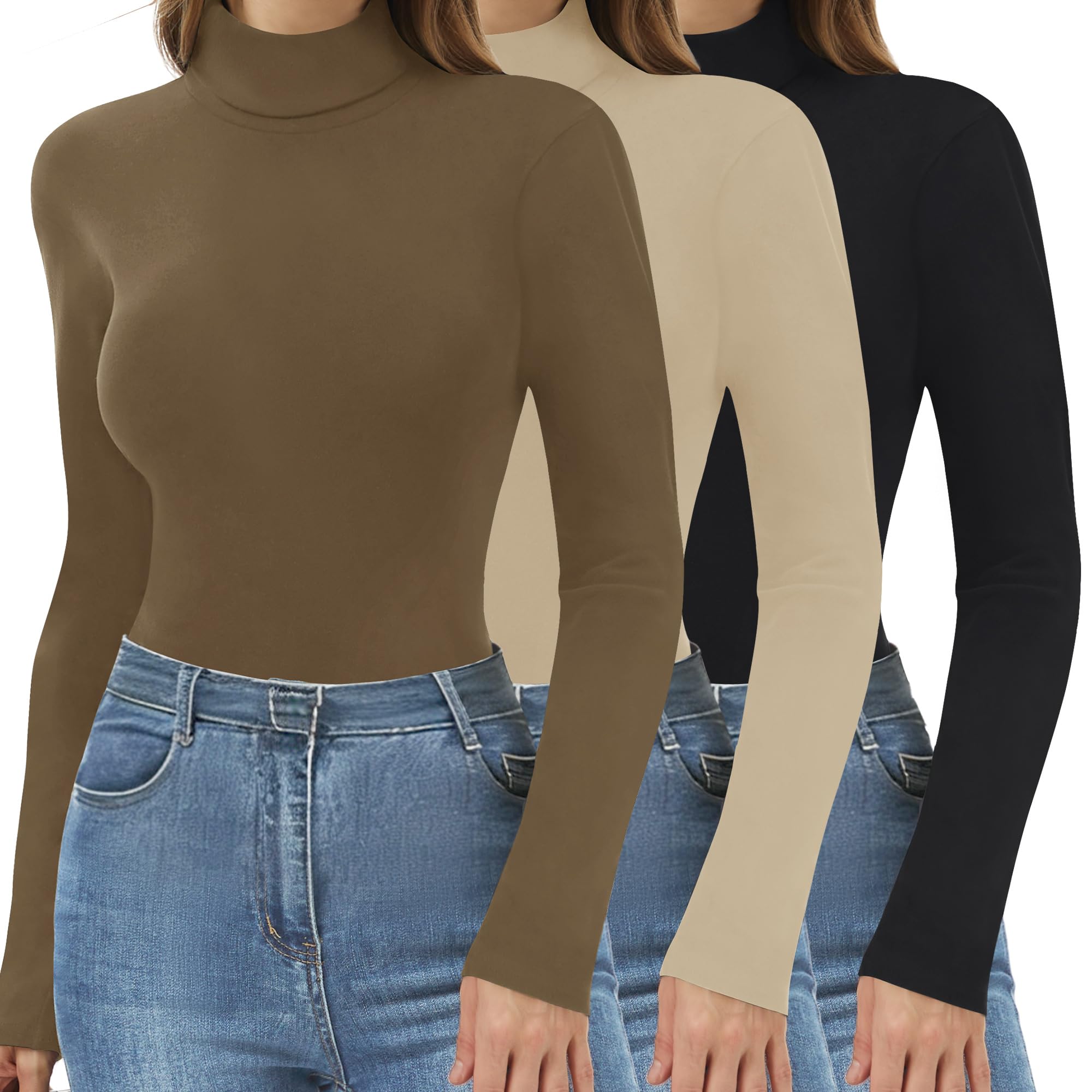 ddobb 3 Pack Turtlenecks Long Sleeve Shirts for Women Black Base Layer Tops Winter Clothes-picture-20