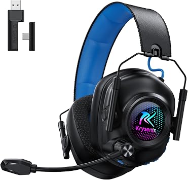 2.4 GHz Wireless Gaming Headset for PC, PS5, PS4, Switch, Mac, Bluetooth 5.4 Gaming Headphones with Noise Canceling Microphone, Cool RGB Lighting, 50Hr Battery, Foldable, 50mm Drivers-Black Blue