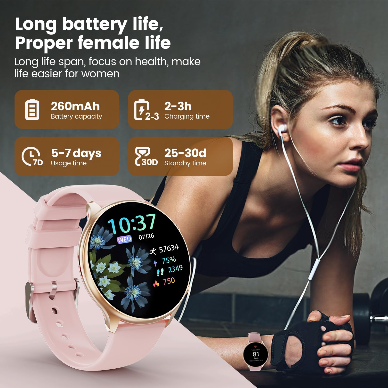 SLOKSFil 2024 Smartwatch Donna, Fitness Tracker con Contapassi, Sonno, Cardiofrequenzimetro, 1.39'' Orologio Smartwatch con Funzione Telefono, IP68 Smart watch Donna per Android & iOS