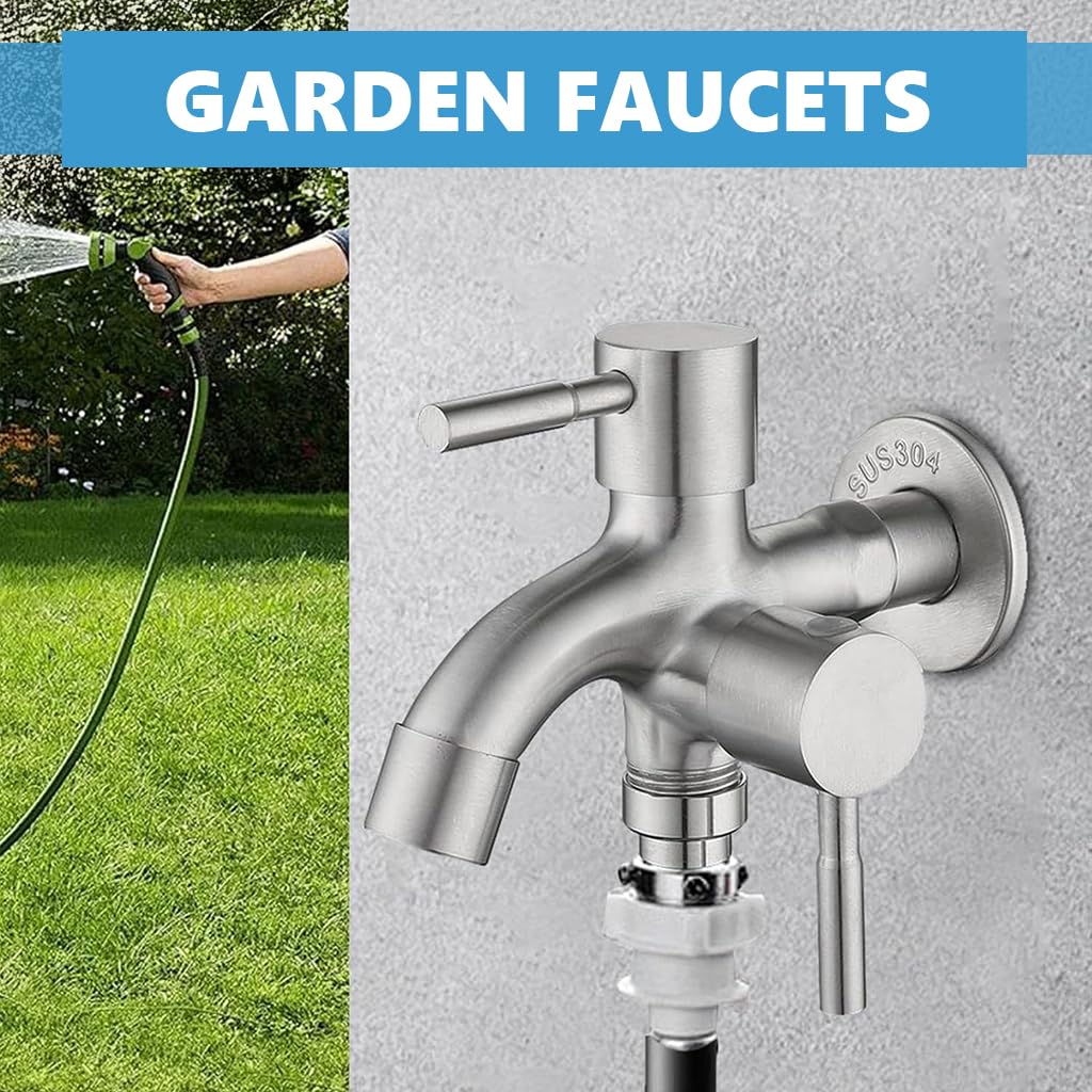 HASTHIP® 1/2 Inch Garden Tap, Two Way Tap, 304 Stainless Steel Faucet, Flush Mounted Washing Machine Faucet Separated Valve, Universal Multipurpose 1