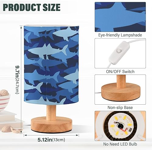Miniatura 3 de GuoChe Bedroom Lamps Bedroom Nightstand Lamps Modern Navy Blue Sharks Table Lamps for Boys Dorm Room lampara de mesa para