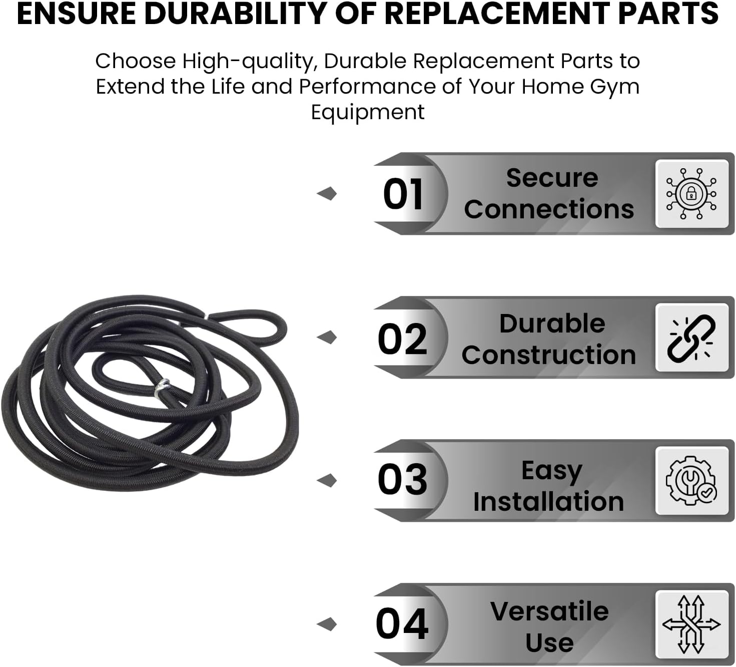 Hydra Fitness Exchange Heavy-Duty Tension Floating Pulley Bungee Cord 72" x 3/16" Elastic Cable Replacement for Fitness Equipment, Durable Rubber Cord for Home Gym & Exercise Machines - MPN 6271801