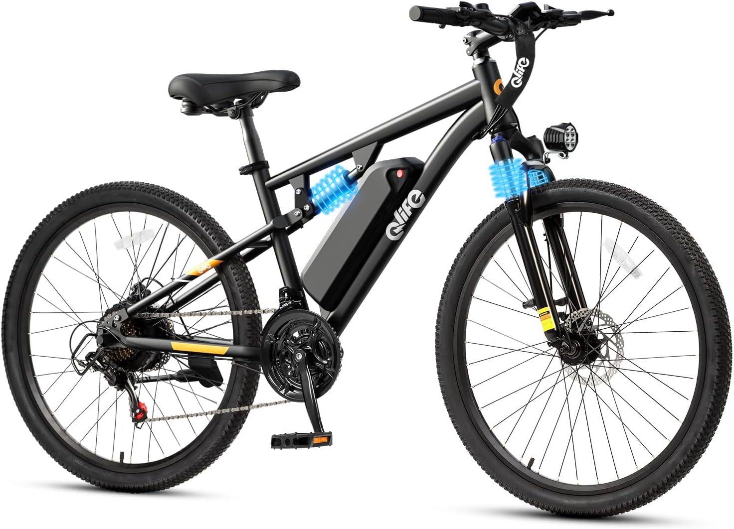 Qlife Racer Electric Bike for Adults – 21-Speed Mountain Lightweight Ebike with Peak 1000W/750W 25MPH/22MPH Brushless Motor, 375Wh Removable Battery, 26X2.1 Tire Step Over E-MTB, Up to 40 Miles