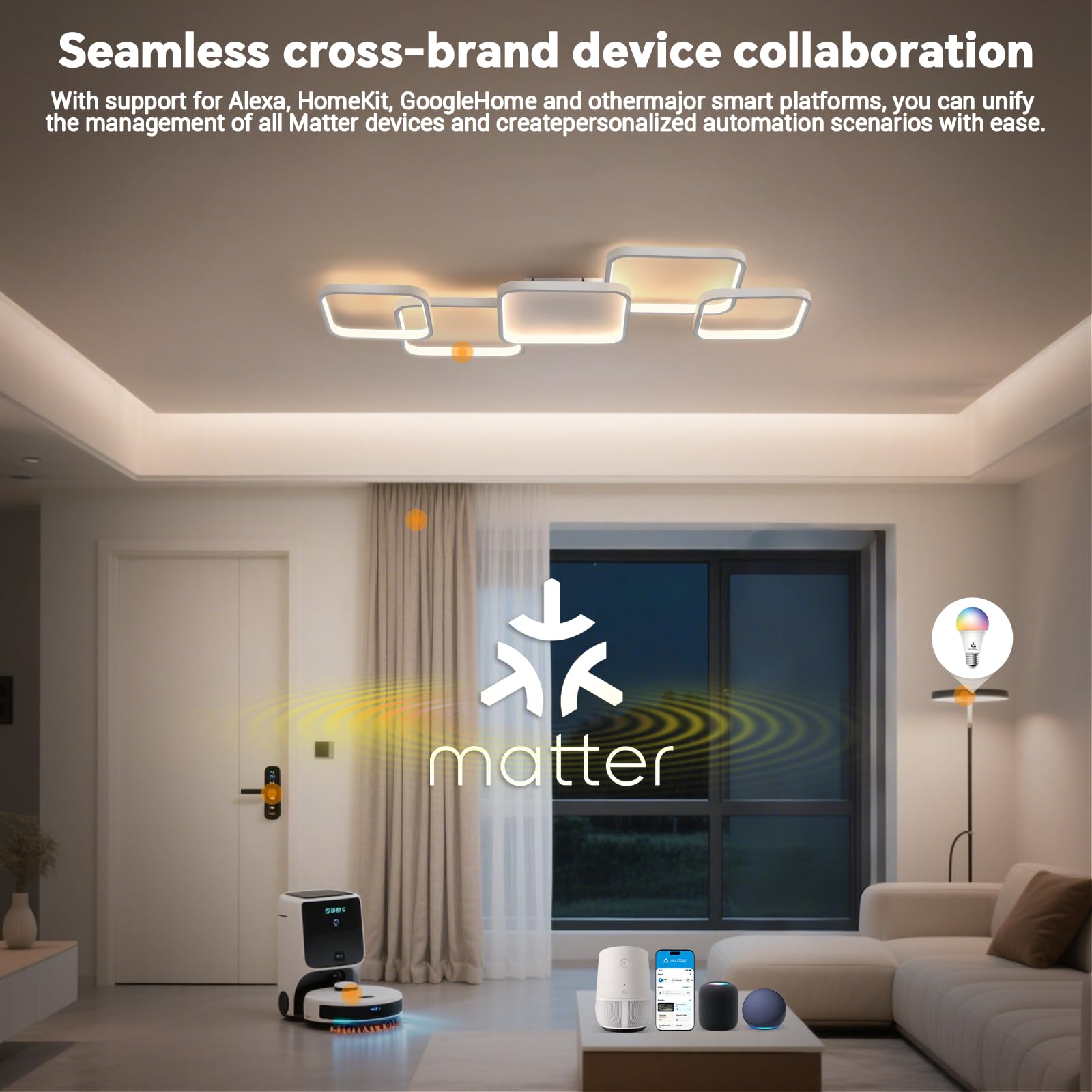 BAYHT LED Deckenlamp Wohnzimmerlampe with Matter, 56W 5600lm, 3000-6500K, Kompatibel Mit eWeLink APP, Dimmbar Deckenleuchte Für Schlafzimmer Wohnzimmer Weiß