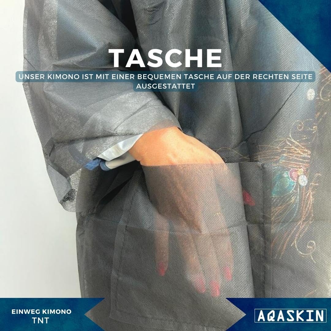 Einweg-Kimono für Kosmetikerinnen aus TNT 30 g/m² – Packungen mit 20 Stück – Mengenrabatte – Einzeln verpackt – Weiß 100 x 140 cm – Tasche und Riemen