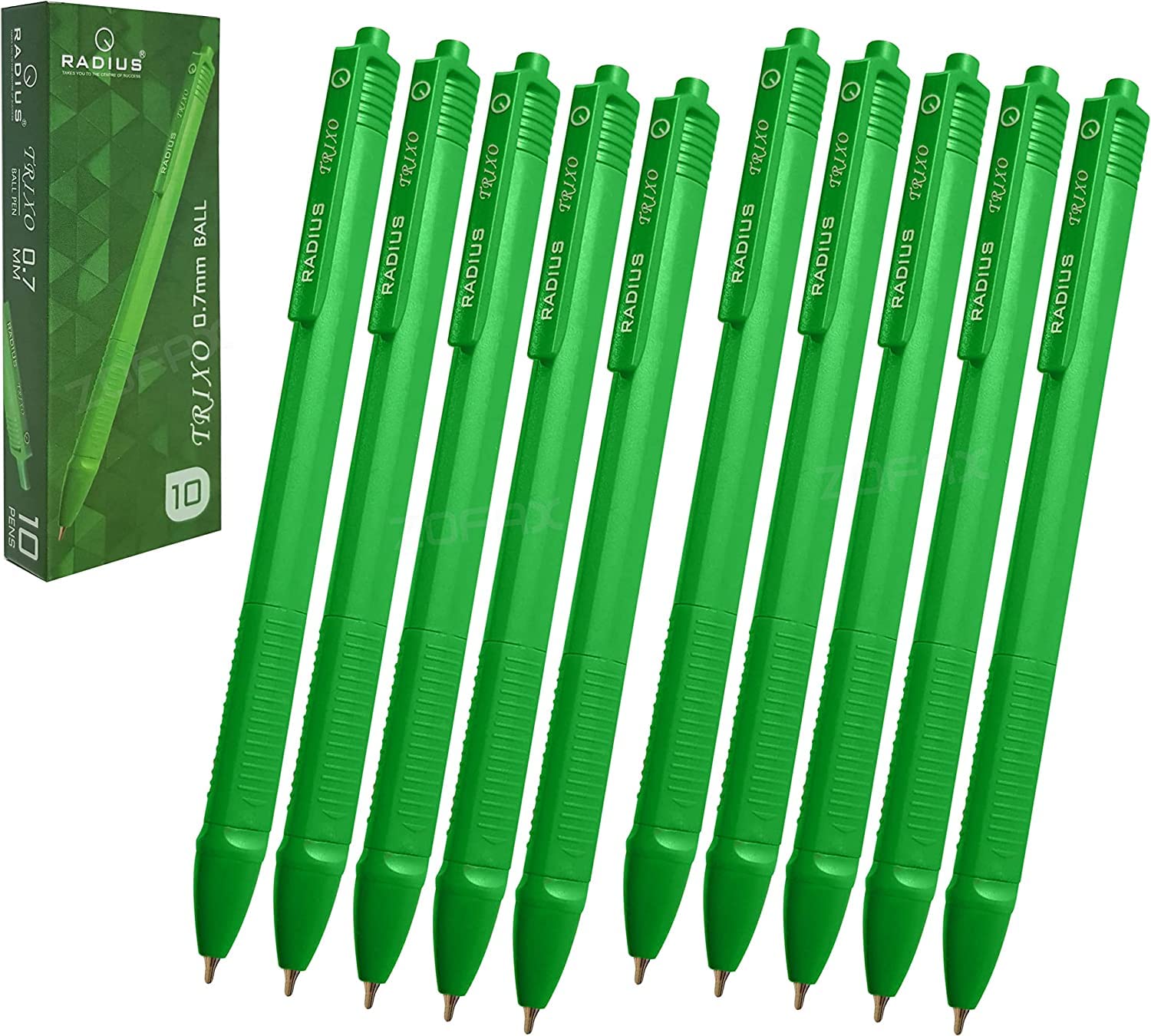 SCHOOL-MATE Retractable Ballpoint Pens, GREEN, Fine Point (0.7mm), Pack - 50 Pens, Triangular Grip, Everyday Ball Pens, Ideal for School Home Office