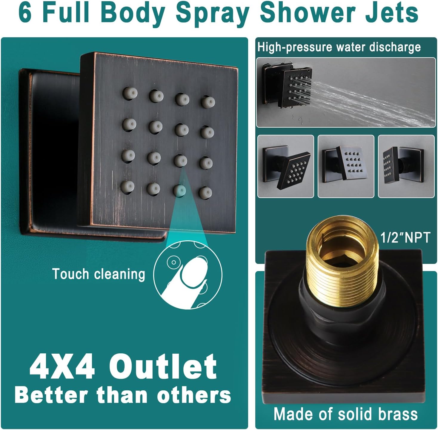 HOMEDEC Oil Rubbed Bronze Brass Shower Faucet Set Complete, 16inch LED Ceiling Shower Head System and Body Jets with Thermostatic Valve Trim Kit, Can Use Together