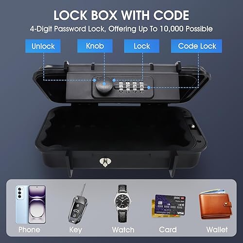 Miniatura 3 de Caja de bloqueo de playa, caja de seguridad de viaje con cadena extraíble, cajas de bloqueo con código, caja de seguridad portátil para viajes,