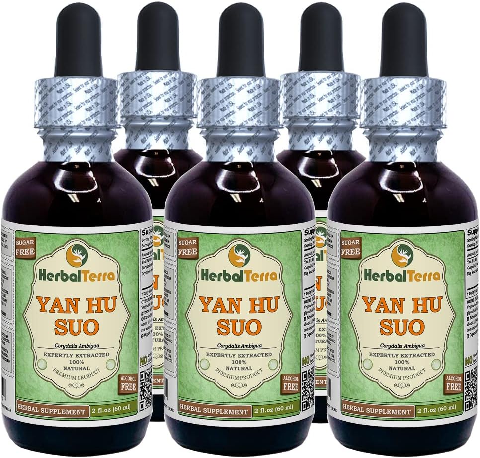 Yan Hu SUO (Corydalis Ambigua) Tincture, Dried Roots Liquid Extract (Brand Name: HerbalTerra, Proudly Made in USA) 2x4 fl.oz (2x120 ml)