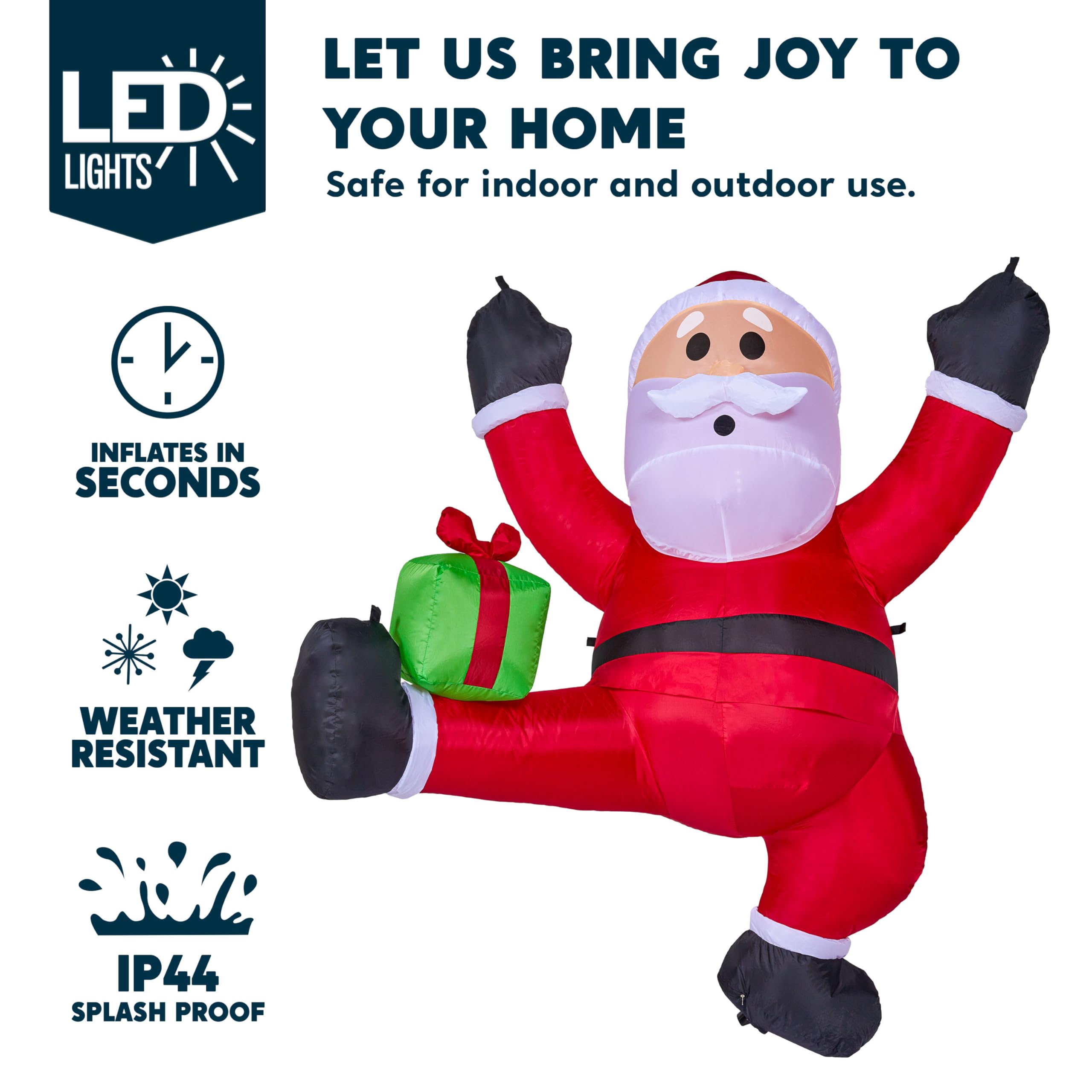 Joiedomi Père Noël Gonflable de 1,8 m de Haut avec boîte Cadeau, Père Noël Gonflable à Suspendre avec LED intégrée pour fête de Noël, extérieur, Cour, Jardin, décoration de pelouse
