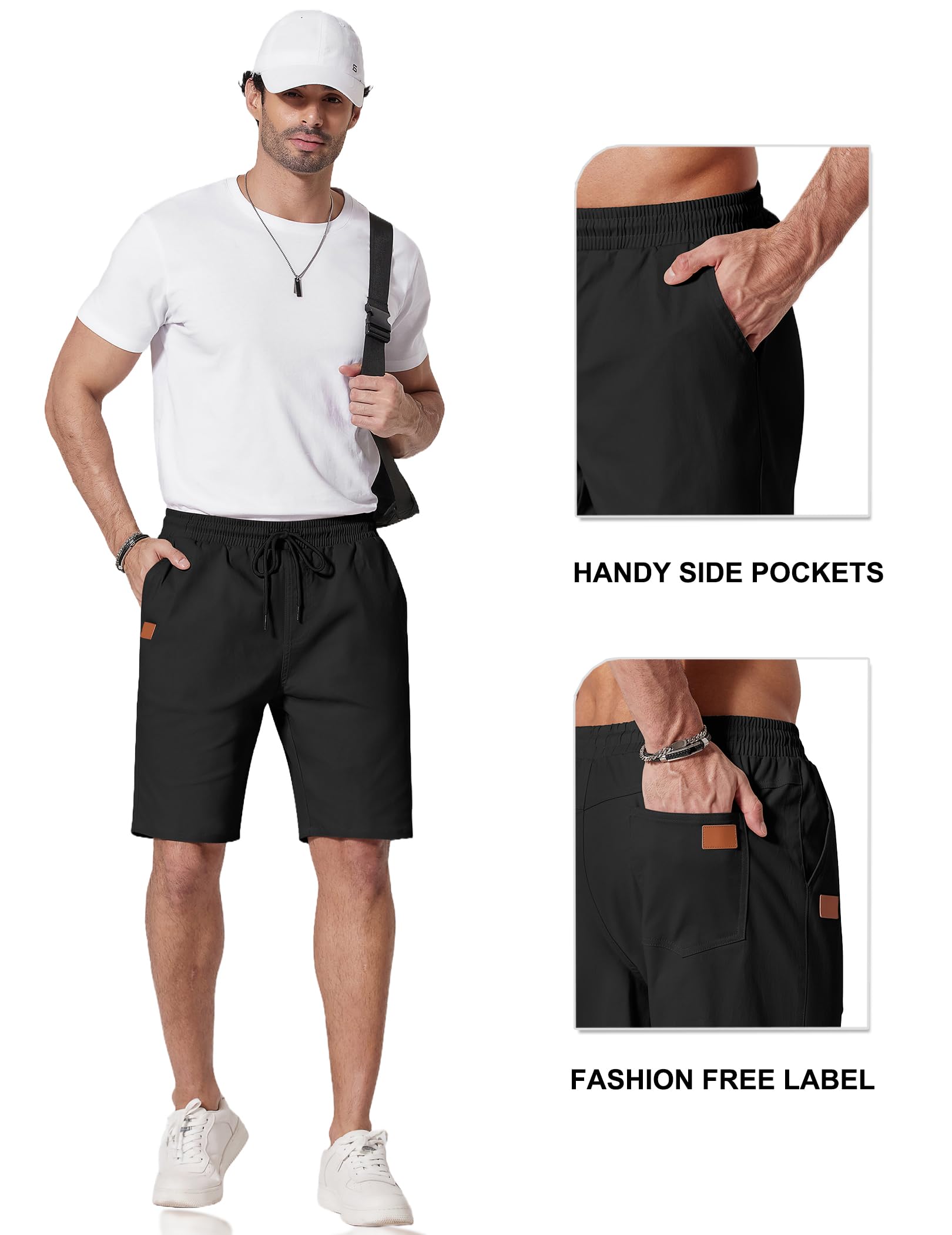 COOFANDY Mens Casual Shorts 9" Chino Cotton Shorts Summer Beach Drawstring Shorts with Pockets - 5