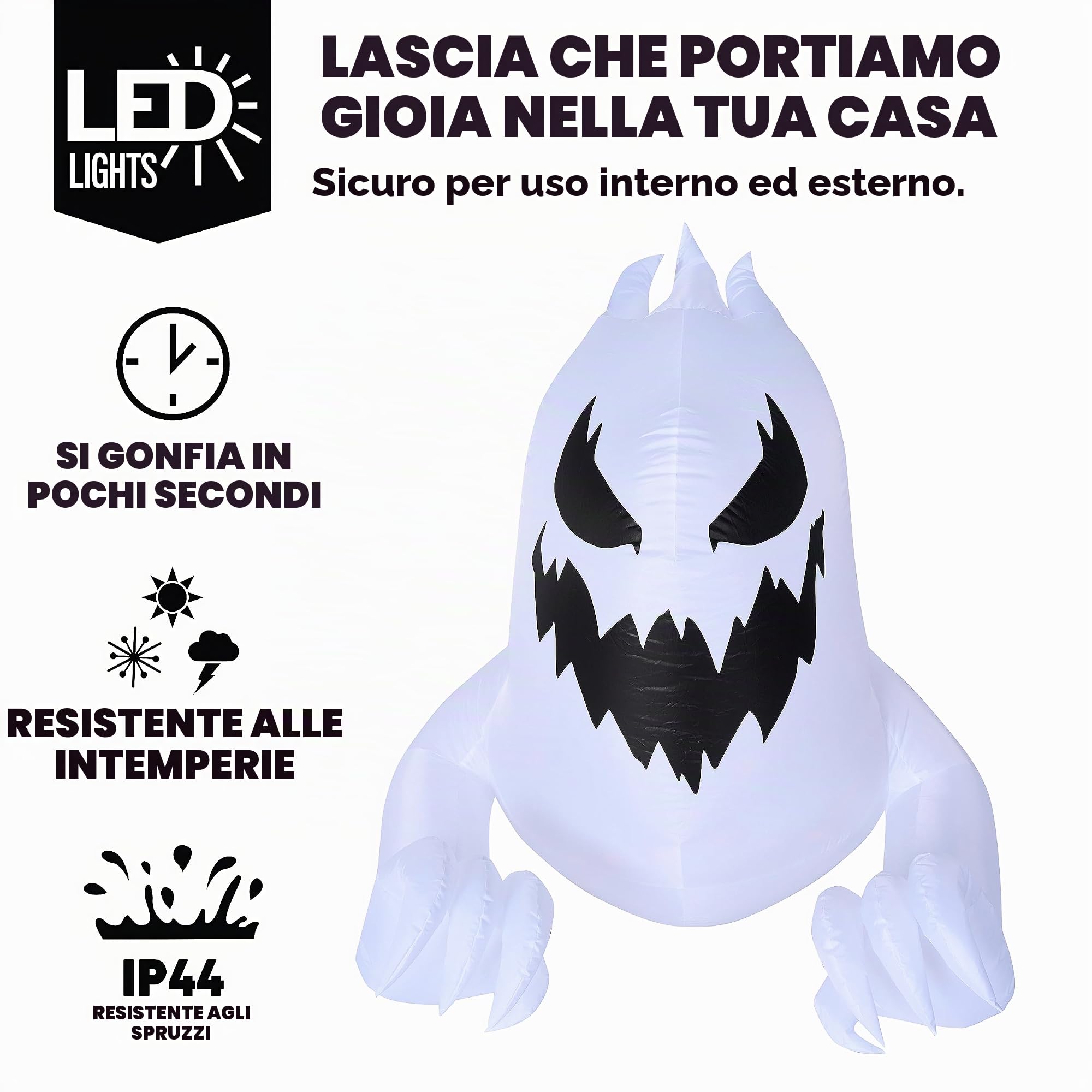 Joiedomi Decorazione gonfiabile per esterni con fantasma di Halloween, altezza 1,5 m, con LED rotante, decorazione spaventosa per Halloween, decorazione per finestre