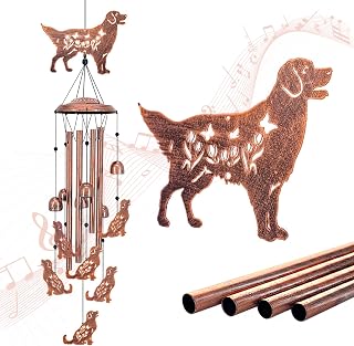 Golden Retriever Dog Wind Chimes Outdoor Dog Gifts for Women Mom Men Dad Unique Birthday Metal WindChimes for Outside/Indoors, Patio, Lawn, Yard, Home Decor, Outdoor Decor, Garden Decorations