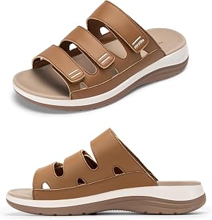 FitVille Women's Wide Slides Sandals with Arch Support, Comfortable Summer Flats Sandals for Beach Vacation Walking Travel