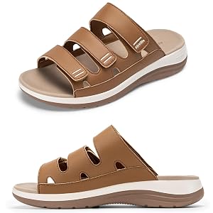 FitVille Womens Wide Slides Sandals with Arch Support Comfortable Summer Flats Sandals for Beach Vacation Walking Travel