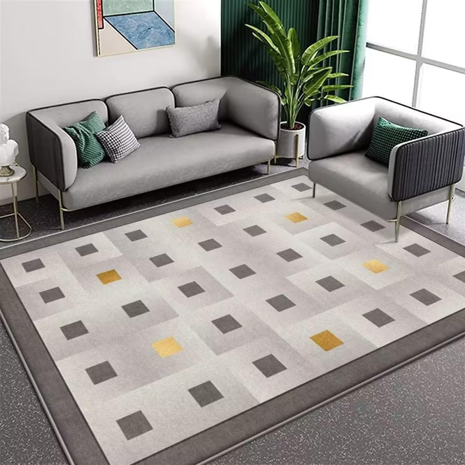 Felpudo Entrada Casa Geometría Gris Dorado Alfombra Salon Lavable Alfombra Entrada Casa Exterior Poliéster Felpudo Exterior Lluvia Suave Alfombras de Habitacion Salon Antideslizante Tapete 150x200