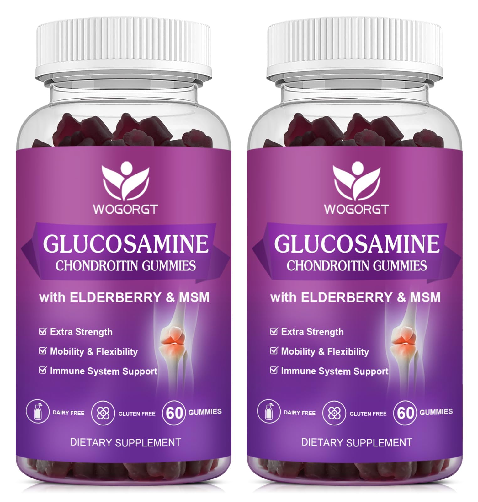 WOGORGT - Glucosamine Chondroitin Gummies with MSM for Adults, 60Ct (2Pack)