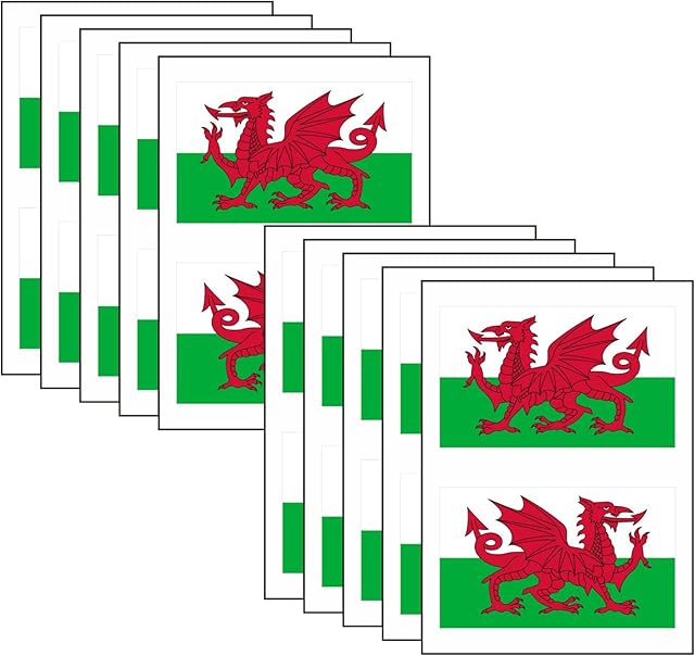 20pcs Welsh Flag Tattoos Wales Face Stickers for Football Fans Supporting World Cup Football 2022 European Cup Football Championship St Davids Day Home Pub Party (10 Sheet)