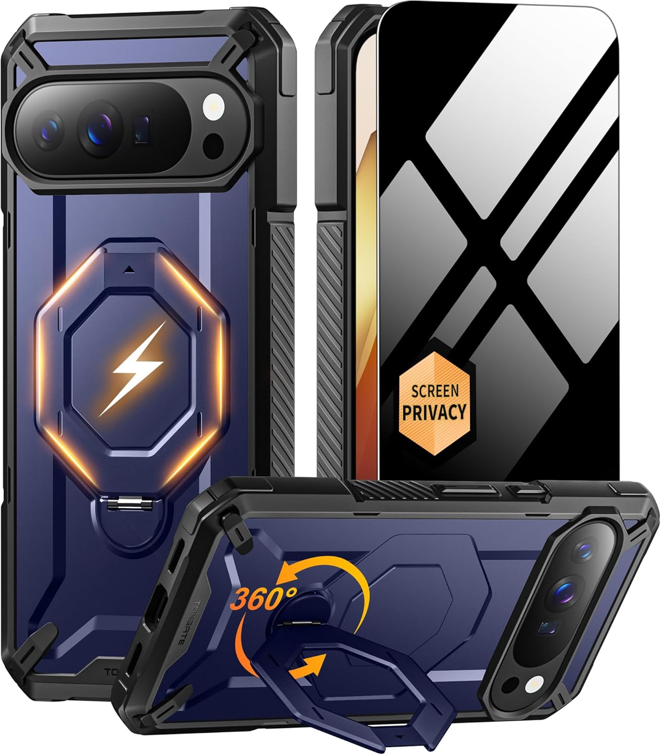 TONGATE for Pixel 10 Pro Case/Pixel 10 Case with 360° Spin Magnetic Stand, Compatible with MagSafe, Privacy Screen Protector, Military Grade Protection for Google 10Pro Phone Case, Blue