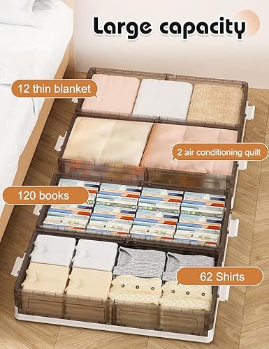 Miniatura 4 de yazi Contenedores de almacenamiento apilables debajo de la cama, contenedor de almacenamiento de plástico con tapas debajo de la cama, contenedores