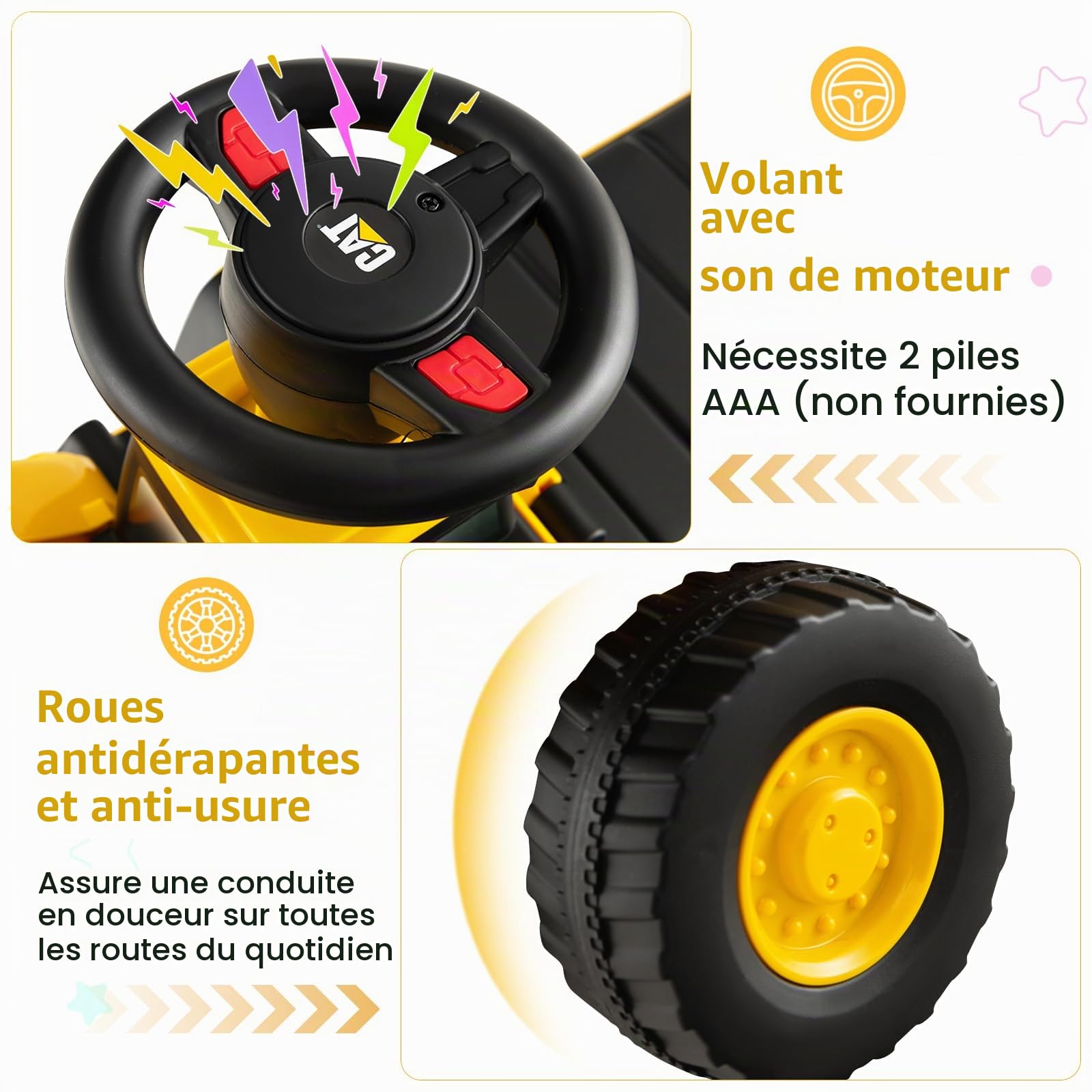 SOARS Porteur Enfant de Pelleteuse, Voiture Electrique Enfants à Siège, Pelle Dirigeable, Espace de Rangement Caché, Protection Anti-Basculement, Charge Maximale 25 KG, pour Enfant 1-3 Ans (Style B)