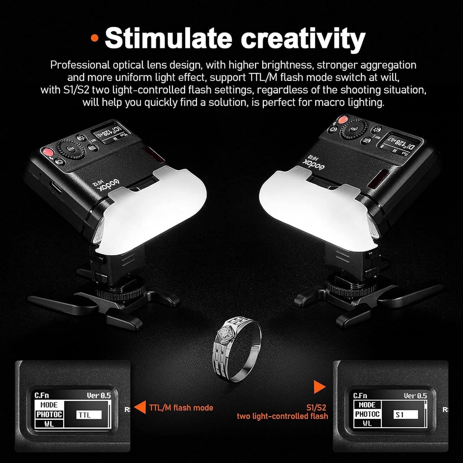 Godox MF12 Kit2 Flash Macro TTL Anello Wireless 2,4GHz con Batteria Integrata, 500 Flash a Potenza Piena, Potenza 1/128–1/1, Filtri Inclusi, Compatibile con Canon Sony Nikon Fujifilm Olympus Panasonic