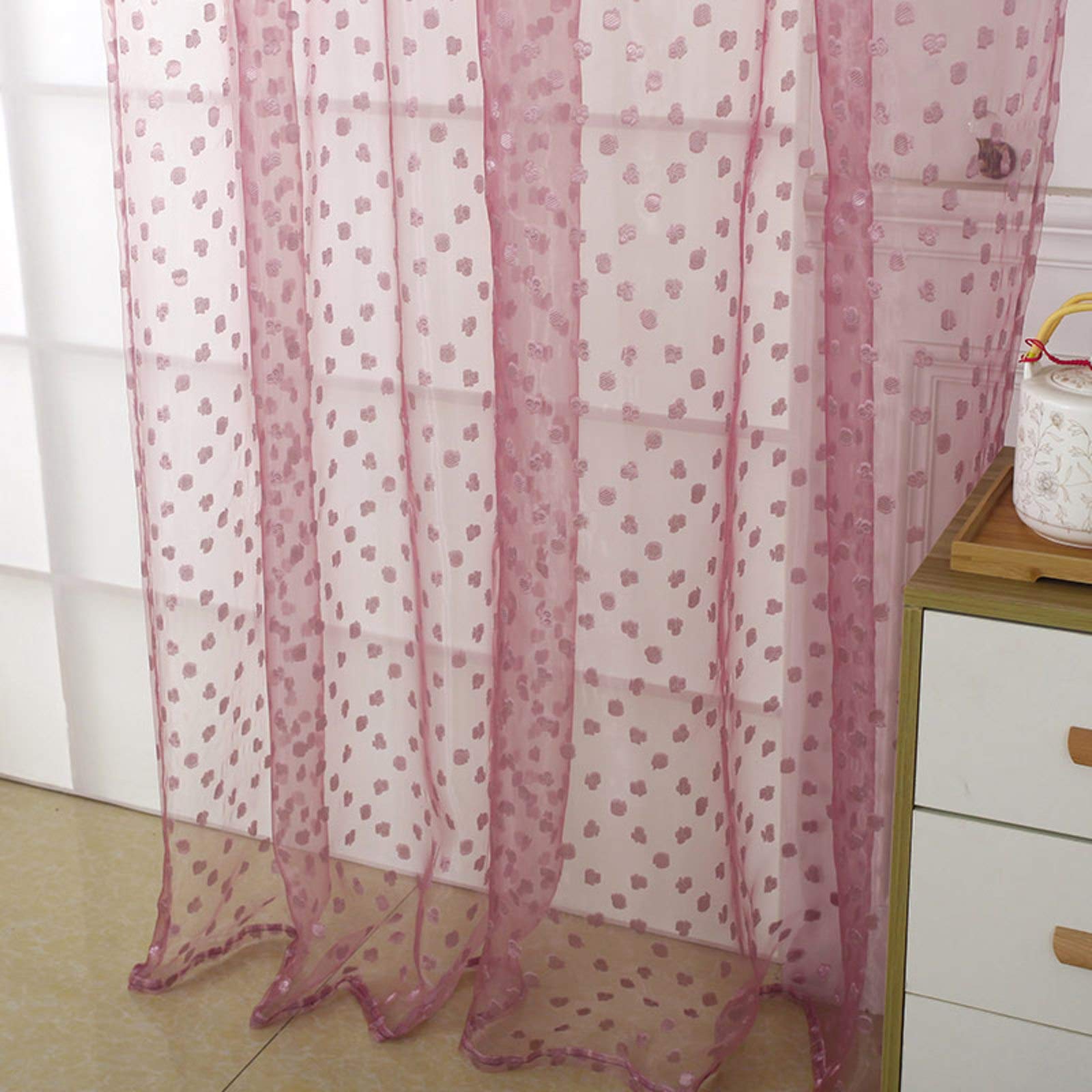Rideaux transparents voilage brodé rose grand format 400x270cm avec crochets