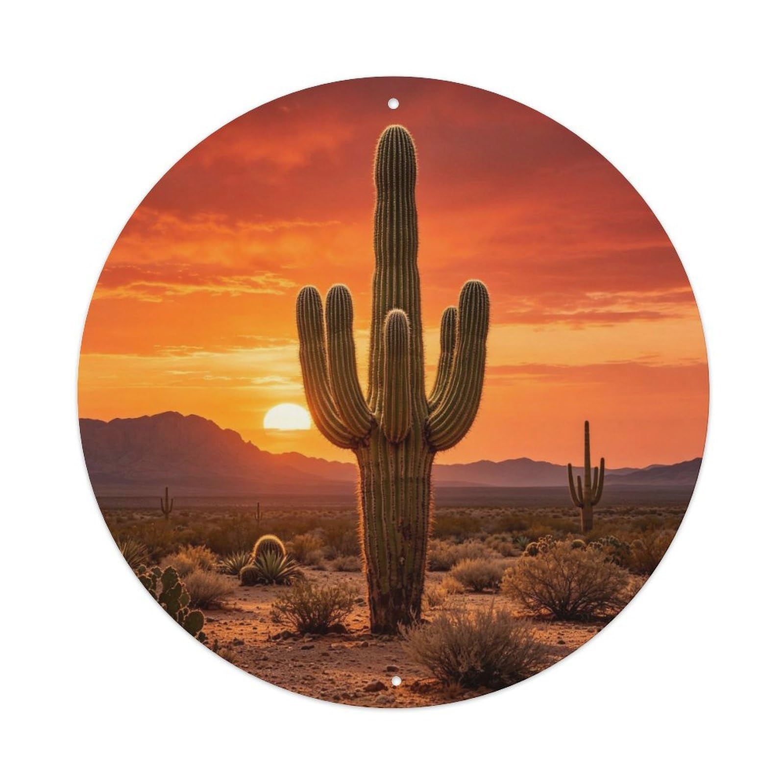 Saguaro Cactus Desert Sunset Metal Tin Sign Plaque