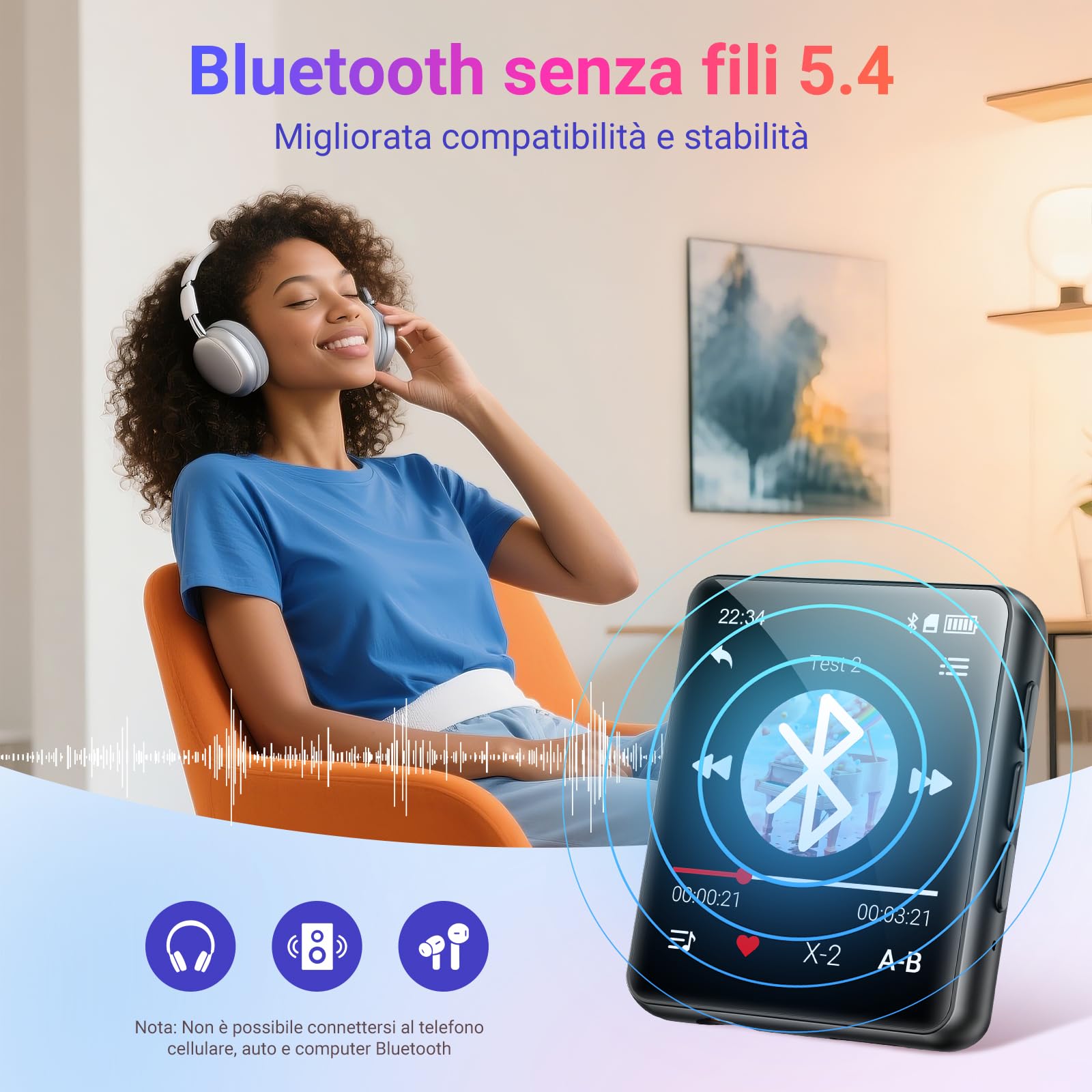 Lettore MP3 Bluetooth - 128GB Lettore Musicale, Altoparlante Integrato e radio FM, Mini Touchscreen da 1,8'' MP3 - Perfetto per Bambini e Sport (nero)