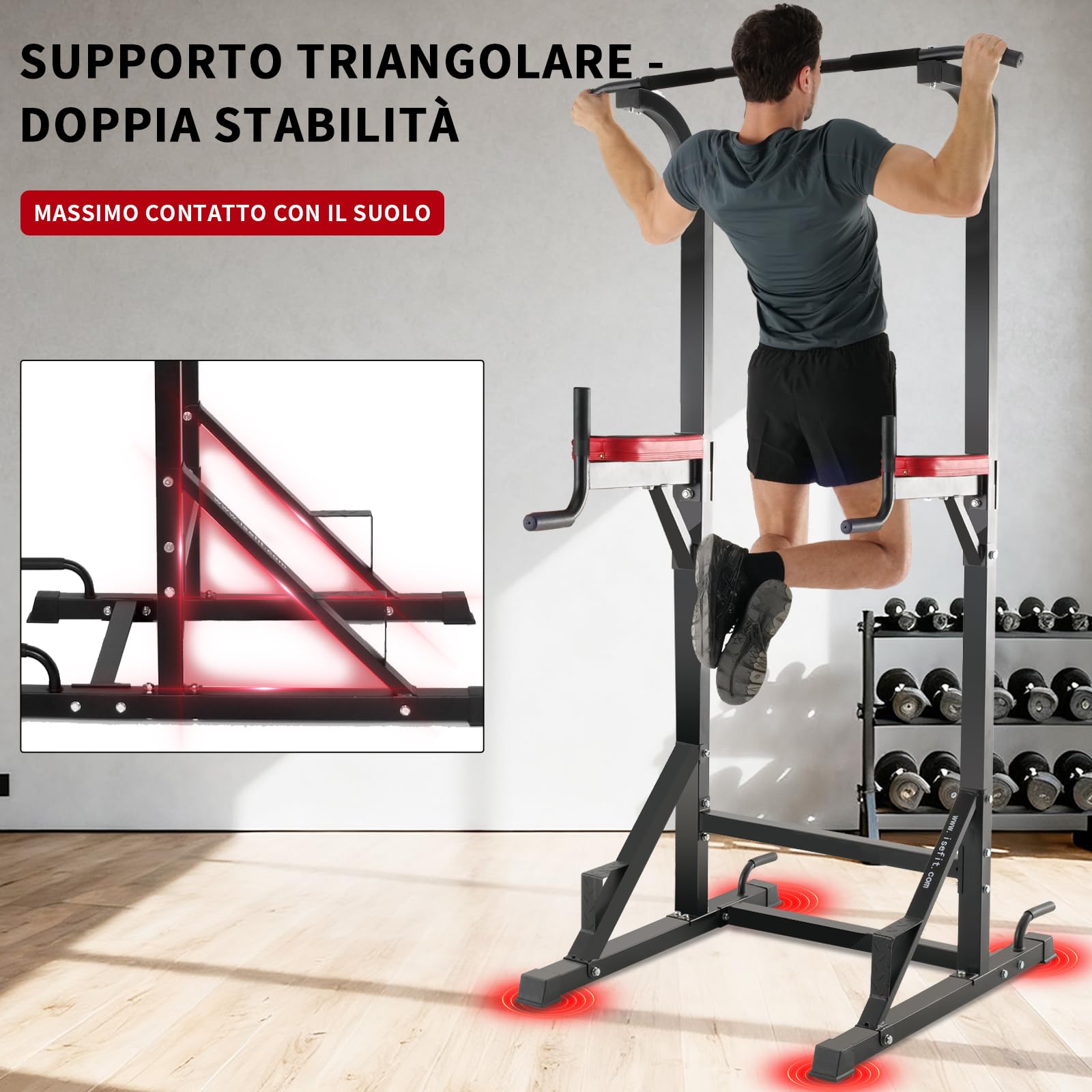 ISE Stazione per Dip e Trazioni, Power Tower Stazione Multifunzione Torre di Potenza Sbarra Trazioni per Palestra a Casa, SY-5607