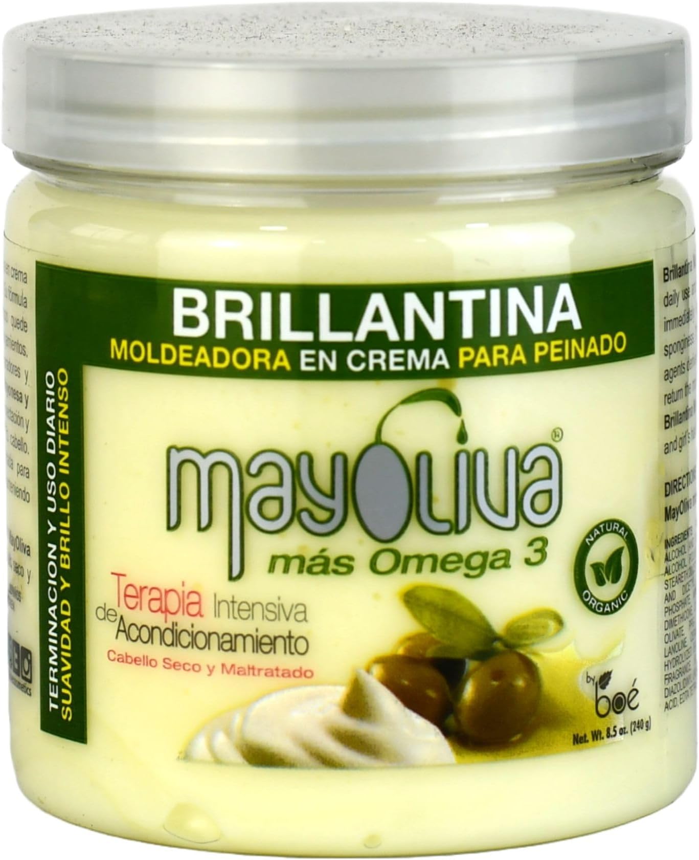 Mayoliva Brillantina Styling Cream, Deep Moisturizing & Shine for Curly Hair, Omega-3 Hair Treatment with Mayonnaise & Olive Oil, Anti-Frizz & Nourishing Hair Cream for Smooth, Defined Styles 8.5 oz