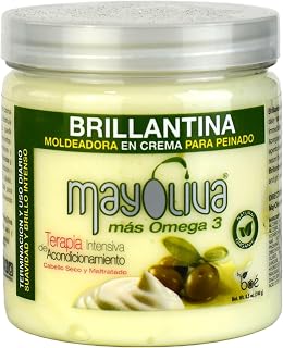 Mayoliva Brillantina Styling Cream, Deep Moisturizing & Shine for Curly Hair, Omega-3 Hair Treatment with Mayonnaise & Olive Oil, Anti-Frizz & Nourishing Hair Cream for Smooth, Defined Styles 8.5 oz