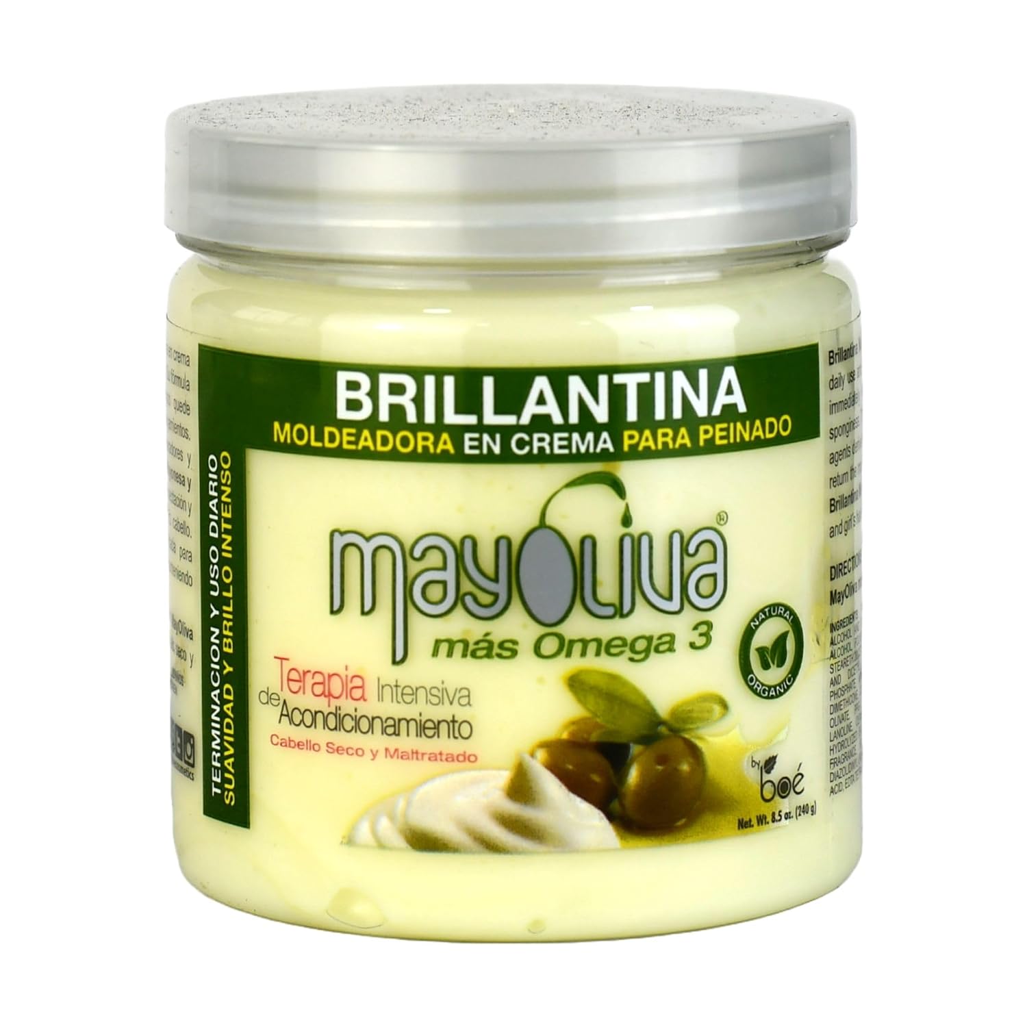 Mayoliva Brillantina Styling Cream, Deep Moisturizing & Shine for Curly Hair, Omega-3 Hair Treatment with Mayonnaise & Olive Oil, Anti-Frizz & Nourishing Hair Cream for Smooth, Defined Styles 8.5 oz