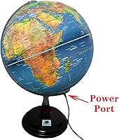 Vista 6 de Globo mundial de relieve elevado de 12 pulgadas con luz LED, globo de escritorio con base de madera y meridiano de metal, herramienta de geografía