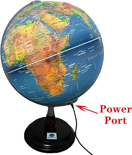 Miniatura 6 de Globo mundial de relieve elevado de 12 pulgadas con luz LED, globo de escritorio con base de madera y meridiano de metal, herramienta de geografía
