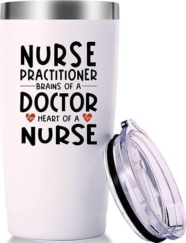 AMZUShome Taza de enfermera practicante Brains Of A Doctor Heart Of A Nurse. Semana de enfermeras, regalos de graduación de escuela de enfermería.