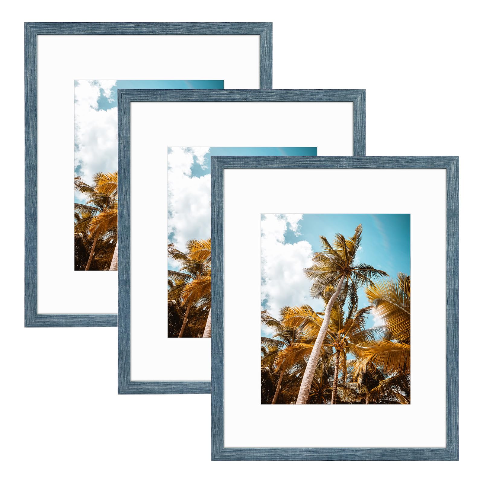 Frametory 3 Pack 16x20 Blue Picture Frame with Real Glass Mat for 11x14