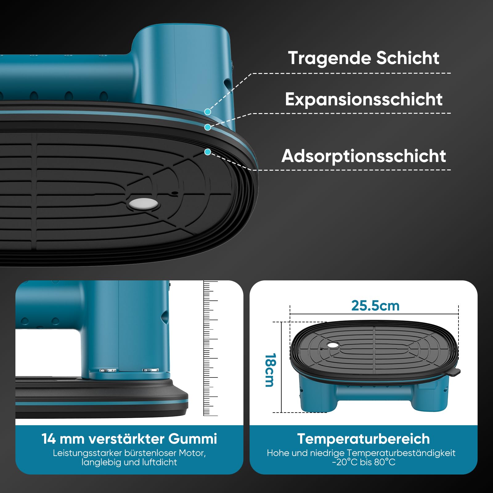 Akku Saugheber, 300 kg Tragkraft, Elektrischer Vakuumheber mit LCD-Anzeige & 4000 mAh Akku, Auto Nachsaugfunktion, Doppelmotor, 10" Saugnäpfe für Fliesen, Glas, Terrassenplatten (1er-Set)