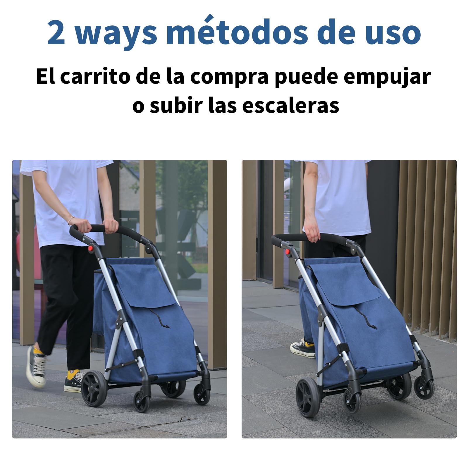 Carros de Compra, con Bolsillo para Congelados, 46L Carro de la Compra de 4 Ruedas, Carrito Compra Plegable de Aluminio (Azul)