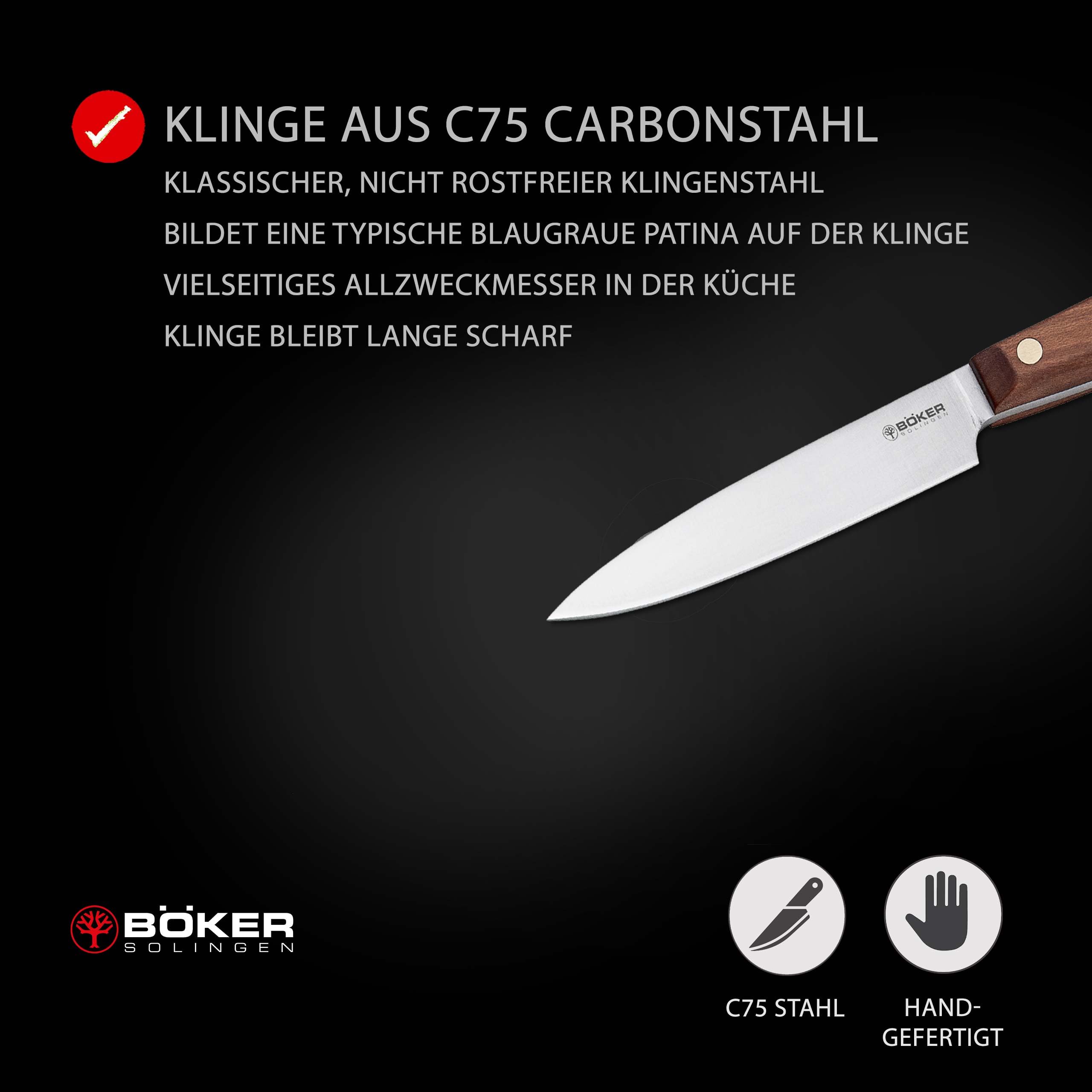 BÖKER SOLINGEN® Cottage-Craft - Profi Spickmesser handgemacht - Officemesser mit Holzgriff - scharfes Allzweckmesser - Garniermesser in Geschenkbox