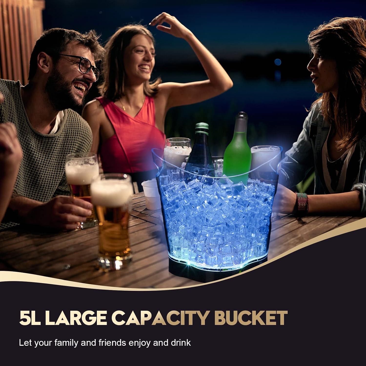 Norme 12 Pcs LED Ice Bucket with Scoop Clip, 6.5l LED Light Ice Bucket, 7 Color Changing Clear Acrylic Champagne Beer Wine Beverage Cooler for Party Bar Club KTV Restaurant Home
